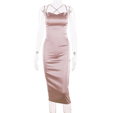 Satin Lace-Up Long Midi Dress