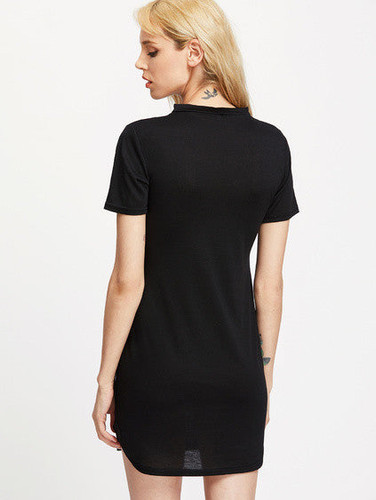 Rock lace up front distressed tshirt dress