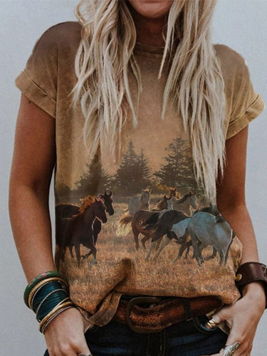Fancy Horses Print Comfy T-Shirt