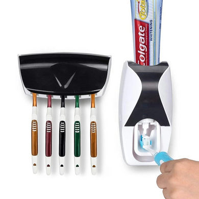 Bathroom Wall Mount Automatic Toothpaste Dispenser 5 Toothbrush Holder