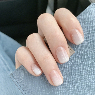 Acrylic Solid Color  White Gradient Square Head press on short nails for girls  Durable False Decors