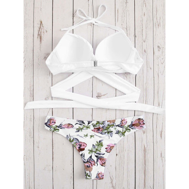Push-up Top With Flower Print Bikini Set