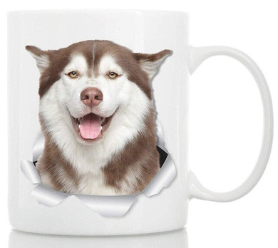 Happy Husky Mug - Ceramic Siberain Husky Cofee Mug - Funny Cute Husky Dog Mug for Dog Lovers (11oz)