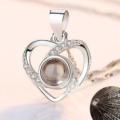 Love Heart Romantic Love  Heart Shape Pendant Necklace for Memory of Love for Wife GirlfriendMemory Wedding Necklace Rose Gold&Silver 100 languages I love you Projection Pendant Necklace