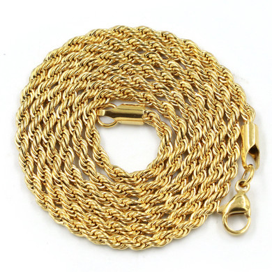 Stainless Steel Gold ICED Chubby Buddha (Green Jade) Pendant w/ 3mm Rope Chain
