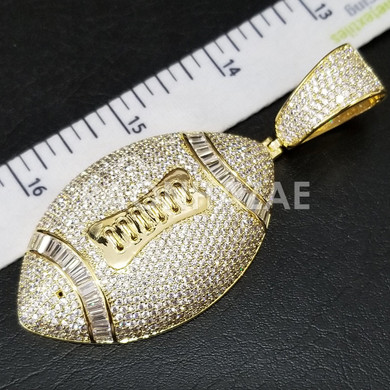Iced 14k Gold HUGE American Football Brass Pendant w/ 10mm Cuban Chain Set