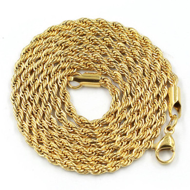 Stainless Steel Gold ICED Chubby Buddha (White Jade) Pendant w/ 3mm Rope Chain
