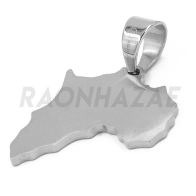 Stainless Steel Silver Africa Map Pendant w/ 5mm Miami Cuban Chain