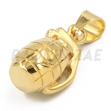 Stainless Steel Gold Grenade Pendant w/ 5mm Miami Cuban Chain