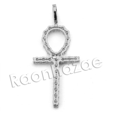 Lab diamond Micro Pave Egyptian Ankh Cross II Pendant w/ Miami Cuban Chain BR103
