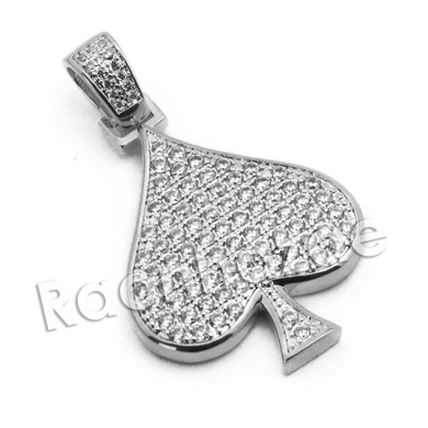 Lab diamond Micro Pave Fortune Spade Pendant w/ Miami Cuban Chain BR077