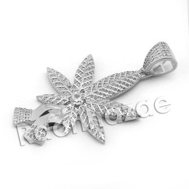 Lab diamond Micro Pave Marijuana Leaf Hands Pendant w/ Miami Cuban Chain BR053