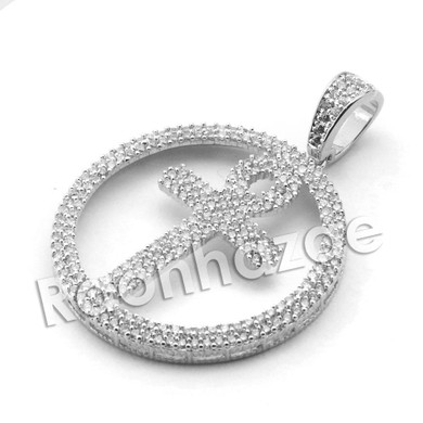 Lab diamond Micro Round Ankh Cross Pendant w/ Miami Cuban Chain BR028