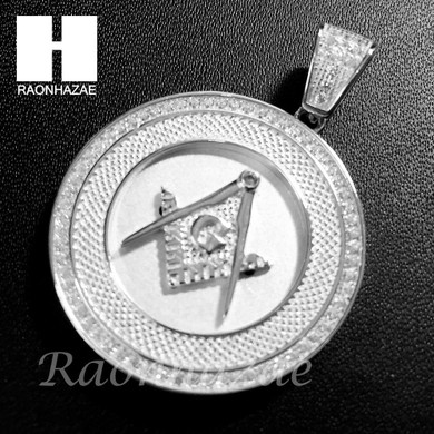 Mens Sterling Silver .925 Lab Diamond Freemason Masonic Silver Pendant SS023SG