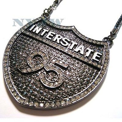 NEW HIP HOP BIG FAT JOE BLACK I-95 PENDANT W/ 4mm 36" FRANCO CHAIN SET