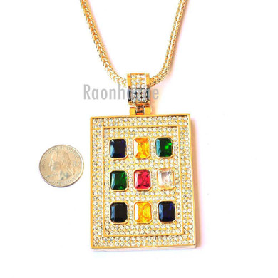 HIP HOP MULTI COLOR RUBY PENDANT 4mm 36" FRANCO CHAIN NECKLACE JP245G