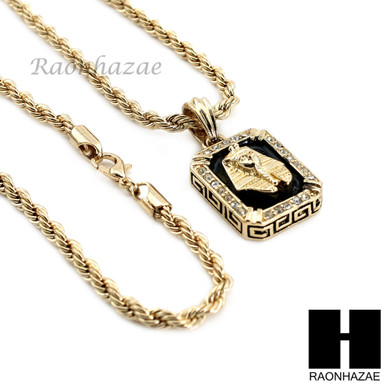 MIAMI CUBAN LINK 30" CHAIN / KING-TUT PENDANT 24" ROPE NECKLACE SET C37