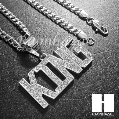 316L Stainless steel Silver King Pendant w/ 5mm Cuban Chain SG3