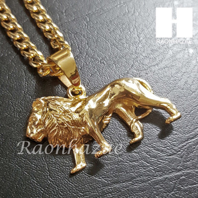 316L Stainless steel Gold King Lion w/ 5mm Cuban Chain SG06 316L Stainless steel Gold King Lion w/ 5mm Cuban Chain SG06