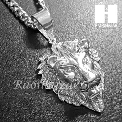 316L Stainless steel Silver Bling King Lion w/ 5mm Cuban Chain SG7 316L Stainless steel Silver Bling King Lion w/ 5mm Cuban Chain SG7