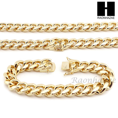 Men 14k Gold Finish Heavy 15mm Miami Cuban Link Chain Necklace Bracelet 9" 30" A
