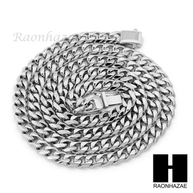 Stainless steel White Gold Heavy 10mm Miami Cuban Link Chain Necklace Bracelet 4