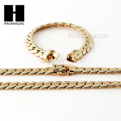 14k Gold Finish Heavy 9mm Miami Cuban Link Chain Necklace Bracelet Various SetF