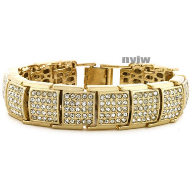 HIP HOP GOLD PLATED MICRO PAVE SIMULATED DIAMOND 8.5" BRACELET KB025G