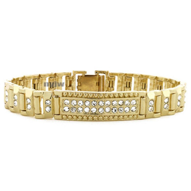 14K GOLD PLATED MICRO PAVE SIMULATED DIAMOND 8.5" BRACELET KB013G
