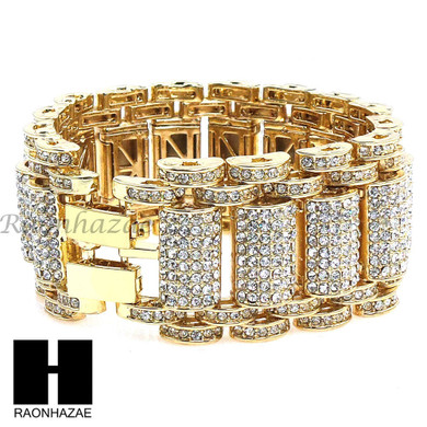 NEW ALL GOLD PLATED MICRO PAVE SIMULATED DIAMOND 8.5 BRACELET KB023G