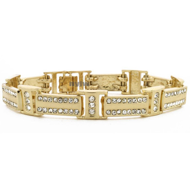 14K GOLD PLATED 2PAC MICRO PAVE CUBIC ZIRCONIA 8.5" BRACELET KB011G