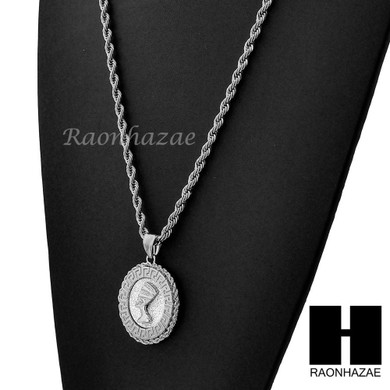 MENS STAINLESS STEEL NEFERTITI MEDALLION PENDANT 24" ROPE CHAIN NECKLACE NP011