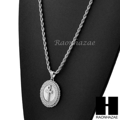 MENS STAINLESS STEEL ANKH CROSS MEDALLION PENDANT 24" ROPE CHAIN NECKLACE NP013