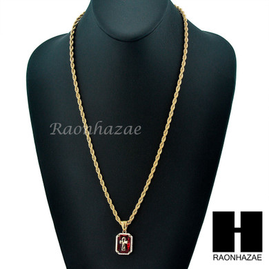 STAINLESS STEEL RUBY ANKH CROSS PENDANT 24" ROPE CHAIN NECKLACE NP019