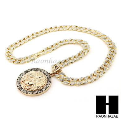 Hip Hop 14k Gold Plated Medusa Medallion Pendant 30" Cuban Link Chain 2