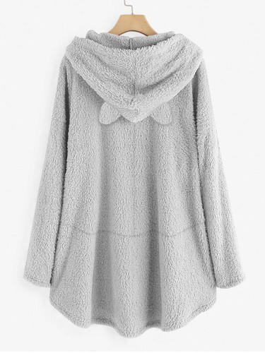 Womens Fleece Fluffy Cat Ear Hoodie Sweatshirt Pullover Jumper Tops Loose Tunic/Free Shipping