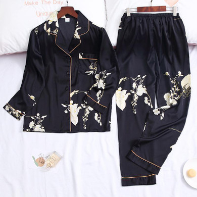 Set 2 Flower Print Pocket With Button Sleepwear Pajama For Women/Free Shipping