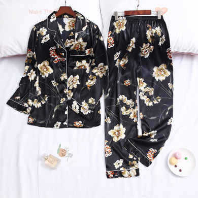 Women's Flower Print Pocket With Button Set 2 Sleepwear Pajama/Free Shipping