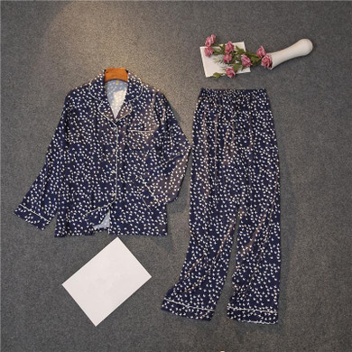 Swallow Print Color Block Pocket With Button Set 2 Sleepwear Pajama For Women/Free Shipping