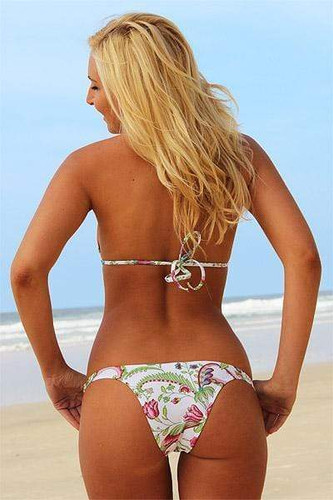 Floral Swimsuit Triangle Halter Top With Brazilian Bikini Bottom