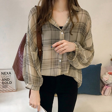 Chic Plaid Pattern, Batwing Sleeve, Chiffon, Blouse!  Sizes: M L XL XXL XXXL 4XL