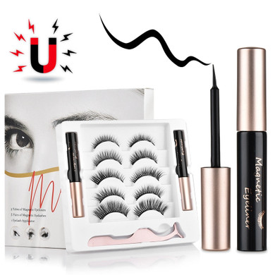 5 Pair Magnetic Mink Eyelashes With Magnet Liquid Eyeliner Tweezer Set