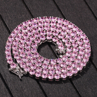 Pink Iced Cubic Zirconia Tennis Chain 4mm