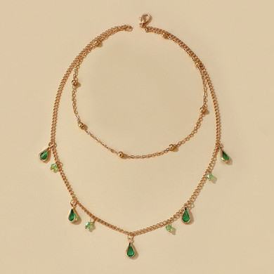 Water Drop Green Rhinestone  Necklace