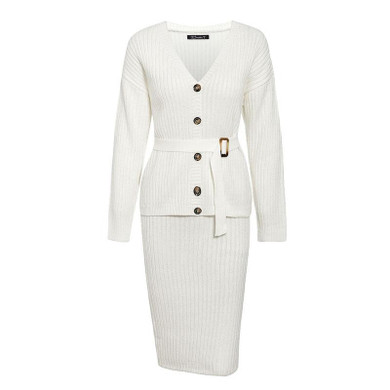 Two Pieces Skirt Suit Long Sleeve Female Cardigan & Midi Dresses