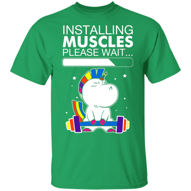 Unicorn Installing Muscles Please Wait Funny Fitness T-shirt