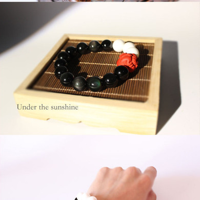 Cinnabar Elephant Large Bead Obsidian Bracelet