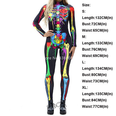Day of The Dead Skeleton Scary Costume Women Horror Halloween Cosplay Jumpsuit Witch Disguise Devil Female Fancy Carnival Party
