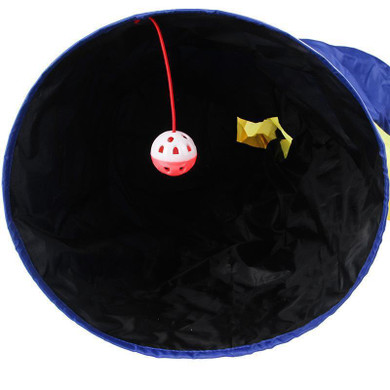 Three Hole Nylon Foldable Cat Play Tunnel with Dangly Ball