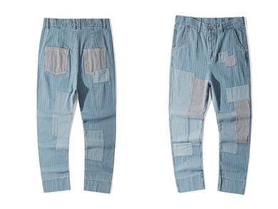 Retro Clout Pinstriped Jeans with Vintage Patchwork